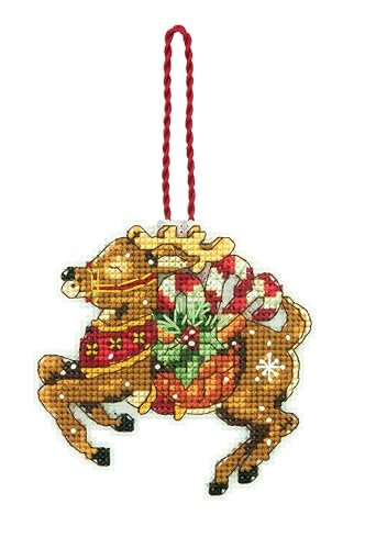 Dimensions – Kreuzstich-Set mit Zahlenangaben – Reindeer Ornament – 70-08916 – Handarbeit für Erwachsene – Kunststoffleinwand (Fadenzahl 14) – 8 x 8 cm von Dimensions