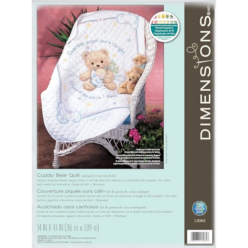 Dimensions – Gestempeltes Kreuzstich-Set – Cuddly Bear Quilt – 13065 – Handarbeit für Erwachsene – Bedruckter Stoff – 86 x 109 cm von Dimensions