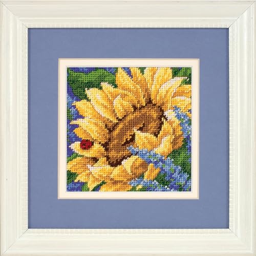 Dimensions – Nadelstichstickerei – Sunflower and Ladybug – 17066 – Handarbeit für Erwachsene – Bedruckter Stoff – 13 x 13 cm von Dimensions