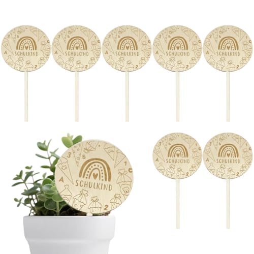 Dimoxii 8 Stück Holz Pflanzenstecker Schulkind, Regenbogen Holzstecker Einschulung, Deko für Blumentopf, Geschenk zur Einschulung, Schulanfang Deko, Schulkind Holzschild von Dimoxii
