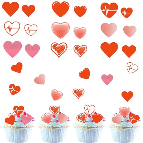 Dimoxii 80 Stück Herz Deko Torte aus Essbare Reispapier Caketopper Geburtstag Tortendeko Hochzeit Cupcake Toppers von Dimoxii