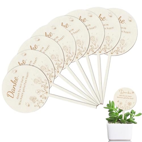 Dimoxii 8er Set Holz Blumenstecker – Danke, dass du mir beim Wachsen geholfen hast – Holzschild für Blumentopf als Abschiedsgeschenk für Erzieherin und Kindergarten von Dimoxii
