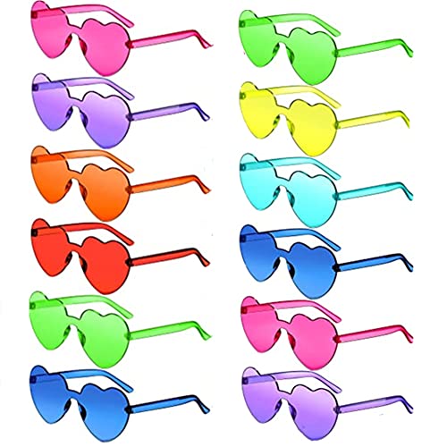 Dimoxii Herzbrillen Set 12 Paar Sonnenbrille Party Bunte Brille Karneval Lustig Heart Sunglasses für Geburtstagsfeier, Fasching, Karneval, Malle und Oktoberfest (Bunt12-8) von Dimoxii