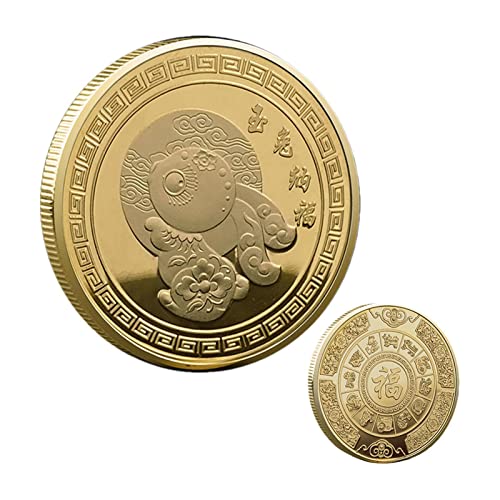 Dimweca Jahr der Kaninchen-Verzierung 2023, Gold Glückskaninchen Silbermünze zum chinesischen Neujahr, Goldene Souvenirmünze für Kinder, Feng Shui Geschenke Gedenkmünze, Hase von Dimweca