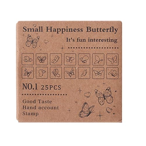 Butterfly Holzstempel-Set - 25X dekorative Vintage Siegelstempel, Kunsthandwerksset mit Box | Ideal für Scrapbooking, Umschlagdekoration, Tagebuchdesign und Kunstprojekte von Dinchaakuarry