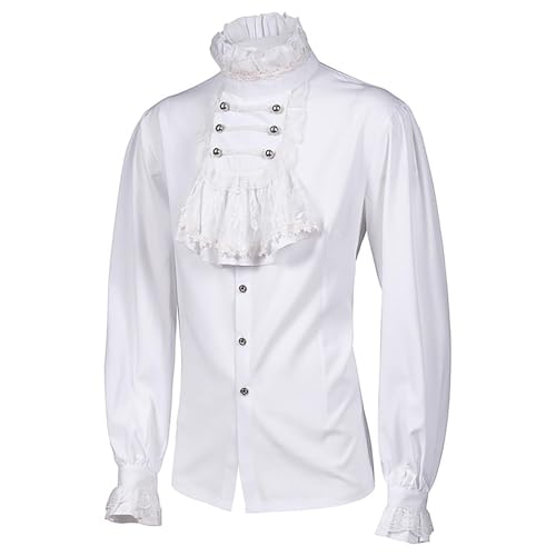 Dinchaakuarry Herren Piratenshirt - Mittelalterliches Piraten, Rüschen-Oberteil im kolonialen | viktorianischen Stil Mittelalterliche, Vintage Cosplay Kleidung Steampunk Halloween von Dinchaakuarry