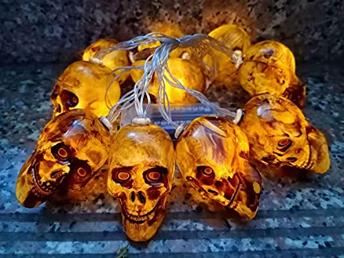 Ding Yongliang Halloweentotenkopf Schnur Lichter,1.5m 10 led Schnur Lichter, Halloween Dekoration Beleuchtung Batteriebetriebene Halloween Lampe für Deko Outdoor Indoor (Batterie nicht enthalten) von Ding Yongliang