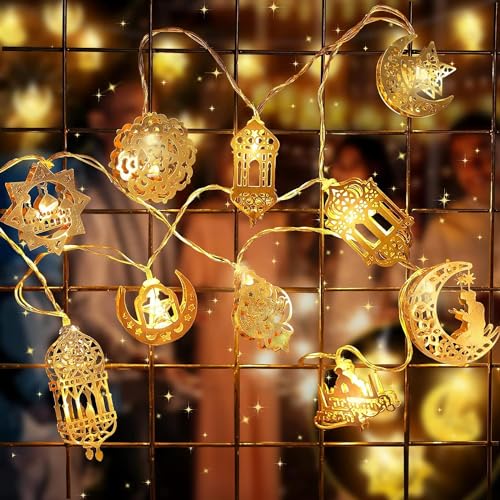Ding Yongliang Ramadan Lichterkette, 2 Meter Eid Ramadan Laternen Lichterkette, 10 LED Muslim,Dekoration für Außen Innen Haus Garten Rasen String Lights von Ding Yongliang