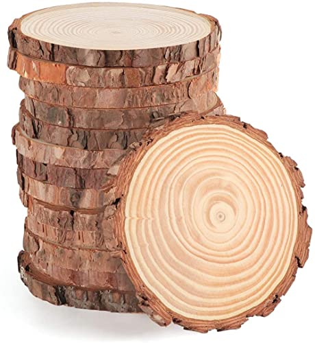 Natürliche Holzscheiben 10 Stücke 10-12 cm Unvollendete Holzkreise Ungebohrte Holzkreise ohne Loch für DIY Handwerk Holz-Scheiben Hochzeit Mittelstücke Weihnachten Dekoration Baumscheibe von Ding Yongliang