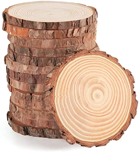 Natürliche Holzscheiben 10 Stücke 12-14 cm Unvollendete Holzkreise Ungebohrte Holzkreise ohne Loch für DIY Handwerk Holz-Scheiben Hochzeit Mittelstücke Weihnachten Dekoration Baumscheibe von Ding Yongliang