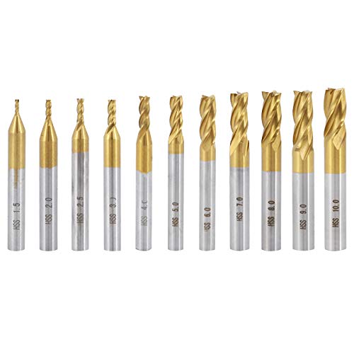 DingGreat 11 Stück Schaftfräser, 1.5–10 mm, Titanbeschichtung, 4 Flöte Schaftfräser, Werkzeug-Set für Holz, Aluminium, Stahl, Titan, CNC-Fräsen DingGreat 11 Stück Schaftfräser, 1.5–10 mm, Titanbeschichtung, 4 Flöte Schaftfräser, Werkzeug-Set für Holz, Aluminium, Stahl, Titan, CNC-Fräsen von DingGreat