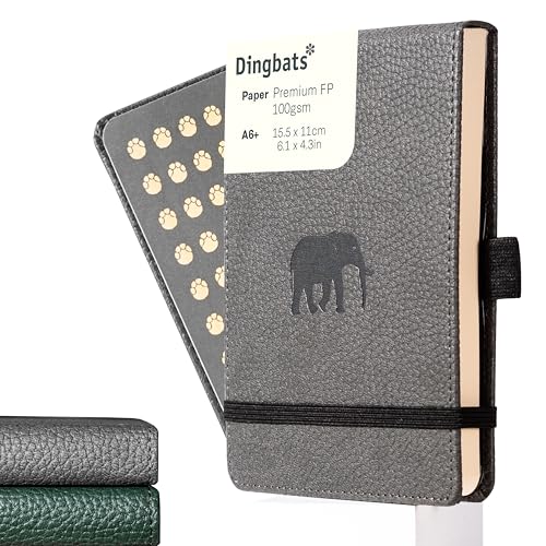 Dingbats - Wildtiere Kariertes Taschen-Notizbuch, Grauer Elefant, A6 - Hardcover Notizbuch - Perforiert, Cremefarben 100gsm Tintenfestes Papier von Dingbats* Notebooks