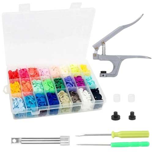 T5 Druckknöpfe 24 Farben mit Snaps Zange(T3, T5, T8), 360 Satz PlastikTasten mit Installationswerkzeuge, Handbuch Handwerk Verschluss für Lätzchen, Nähfrei DIY Zubehöre für Alle Arten Kleidung Basteln von Dinhauyon
