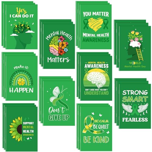 Dinifee 100 Pcs Mini Mental Health Notepads Small Memo Pad Notepads Bulk Mental Health Awareness Green Ribbon Pocket Notebooks for Kids and School Supplies, 10 Styles von Dinifee