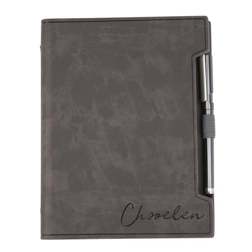Dinikally Personalisiertes Leder Notizbuch Notizblöcke mit Namen, nachfüllbares Notizbücher mit Stift (Grau) von Dinikally