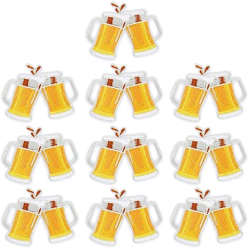 Dinntty Cheers Bierkrug-Aufnäher zum Aufbügeln oder Aufnähen 10 Stück dekorative Reparatur-Applikation gesticktes Abzeichen für Kleidung Rucksack Kappe von Dinntty