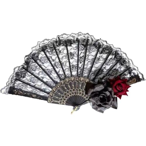 Lolita Gothic Fächer Spitze Handfächer Vintage Schwarz Rote Rosenfächer Faltender Handfächer Weiblicher Retro-Stil Für Hochzeit, Kirche Lolita Gothic Fächer Spitze Handfächer Vintage Schwarz Rote Rosenfächer Faltender Handfächer Weiblicher Retro-Stil Für Hochzeit, Kirche von Dinntty