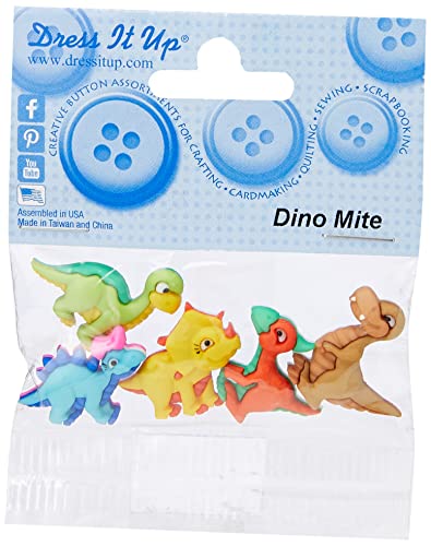 Kleid IT UP Dino Milbe Button, Kunststoff, Mehrfarbig, 23 x 19–27 x 22 mm, 5-teilig von Dress It Up