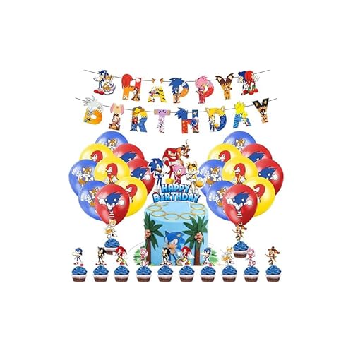 Dinoeye Sonic Geburtstag Luftballons & Deko Set: 13pcs Kuchen Dekorationen, 18pcs Ballons, 1pcs Banner - Blue, White - Cartoon Dinoeye Sonic Geburtstag Luftballons & Deko Set: 13pcs Kuchen Dekorationen, 18pcs Ballons, 1pcs Banner - Blue, White - Cartoon von Dinoeye