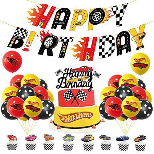 Rennwagen Kindergeburtstag Deko - Racing Car Luftballons, Rennauto Kuchen Topper und Girlande für Race Car Geburtstag von Dinoeye