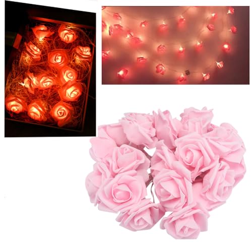 Rose Blume Lichterketten - 3 Meter 20LED USB Künstliche Blumen Lichterketten Rose Lichterkette für Valentinstag Hochzeitstag Geburtstagsfeier Schlafzimmer Dekoration(Rosa) von Dioche