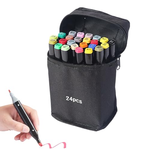 24 Farben Marker -Set, Meißel & Feine Doppelspitze Kunst Marker Filzstifte Set mit Tragetasche, geeignet zum Zeichnen, Skizzieren, Illustration, Anime und Erwachsenen Malvorlagen für Malbücher 24 Farben Marker -Set, Meißel & Feine Doppelspitze Kunst Marker Filzstifte Set mit Tragetasche, geeignet zum Zeichnen, Skizzieren, Illustration, Anime und Erwachsenen Malvorlagen für Malbücher von Dioeazh