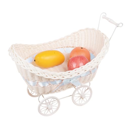 Simulierter Rattanwagen Kinderwagen, Puppenwagen Gewebter Blumenkorb Für Süßigkeiten Und Blumen, Vintage Kinderwagen Rattan Gewebter Trolley Für Babypartys Partygeschenke von Dioeazh