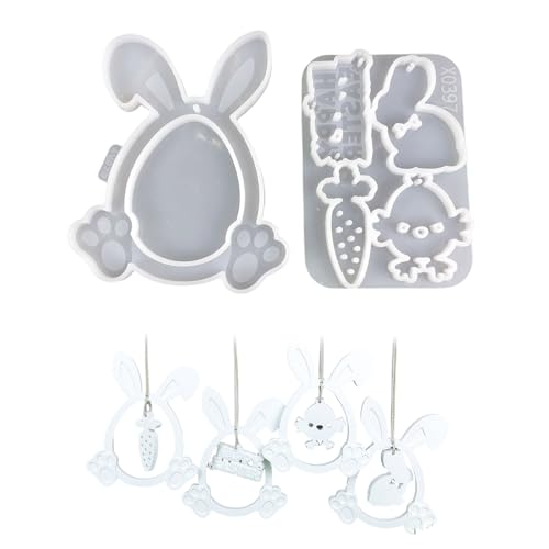 2 Stück Oster-Hasen-Hängeformen aus Silikon, Epoxidharz, Eier, Kaninchen, Anhänger, Gießformen von Diogeynu