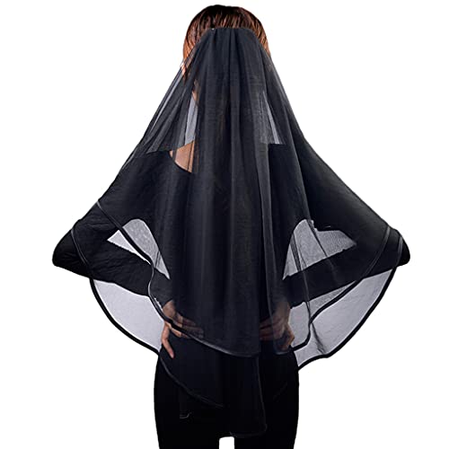 Diogeynu 60-80 cm schwarze Braut elegante Hochzeitsschleier Fee Fotografie Requisiten Damen Einfache Tüll Fotografie Haar Requisiten von Diogeynu