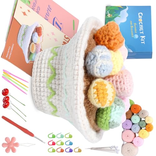 Diogeynu Häkel-Sukkulenten-Pflanzen-Set mit Häkelnadel, Schritt-für-Schritt-Anleitung (evtl. nicht in deutscher Sprache) und Strickzubehör für Anfänger, Sukkulenten, Pflanzen-Häkelzubehör von Diogeynu