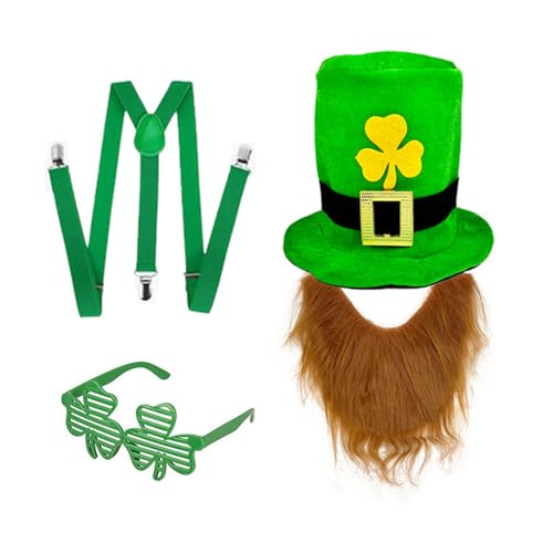 Diogeynu Irish Green Hut und Bart Set mit Gürtel und Brille Kostüm Zubehör für Festival Feier und Paraden von Diogeynu
