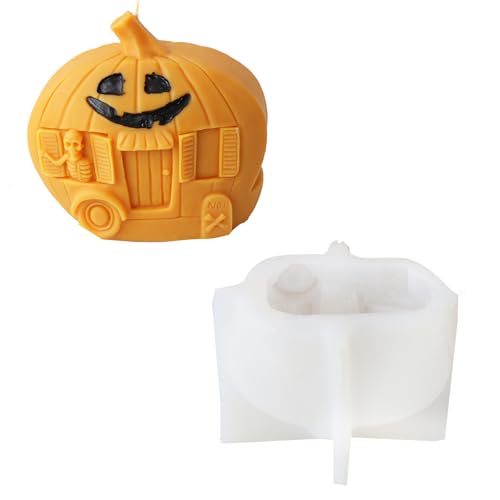 Kürbis-Silikonformen, Totenkopf, Halloween-Gussteile, Ornament, Epoxidharz für die Herstellung von Halloween, Silikon, gruseliger Totenkopf, Ornament, Gips von Diogeynu