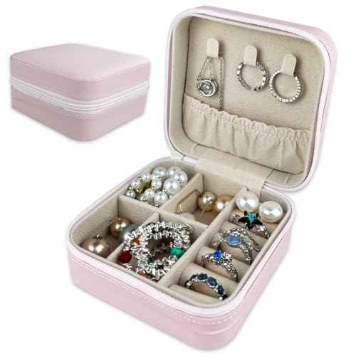 Diompirux Damen PU Leder Mini Schmuckaufbewahrung, Mini Reise Schmuckschatulle, Schmuckaufbewahrung Damen Frauen Geschenk, Tragbarer Reise Schmuckbox, für Ringe Ohrringe Halskette Armbänder, Rosa von Diompirux