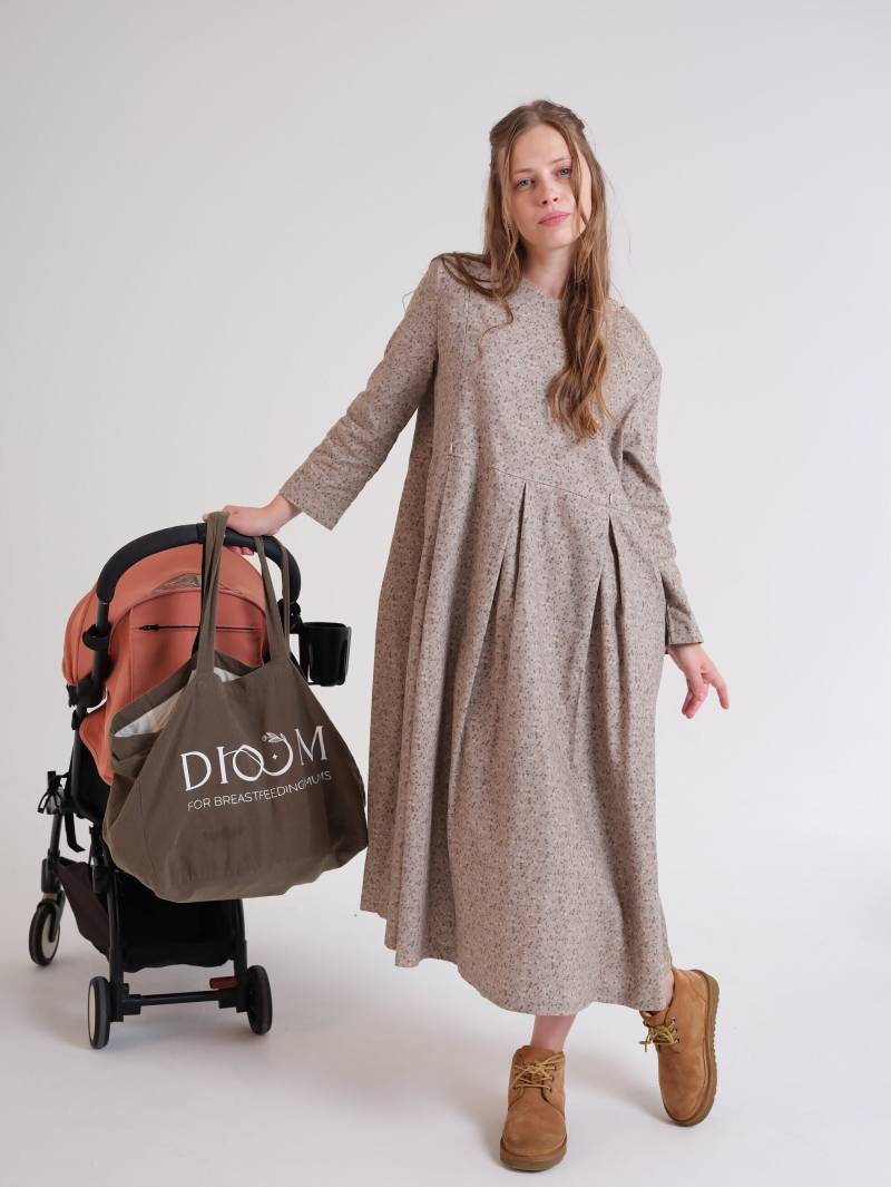 Stillen Beige Midi Outfit, Still Freundlich, Versteckte Reißverschlüsse, Umstandsmode, Kleid Nach Der Geburt, Stillkleid, Einfachen Zugang, Baumwolle von DioomStore