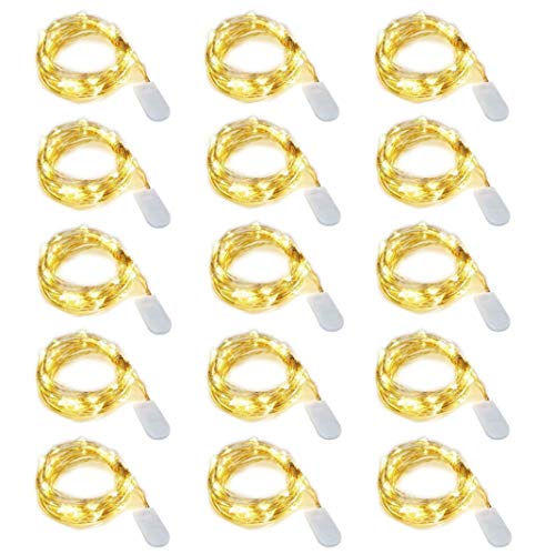 Dioxide LED Lichterkette Klein mit Batterie, 15 Stück Mini Lichterkette 2M 20LED Draht Wasserdichte Micro Lichterkette für Geschenke Weihnachten Hochzeit Halloween Innen Außen Party Deko (WarmWeiß) von Dioxide