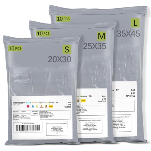 30 Stück Versandtaschen, Paketbeutel, versiegelte selbstklebende Versandtaschen zum Versand von Kleidung, Büchern, grauer Karton (35X45 25X35 20X30) von Dioxide