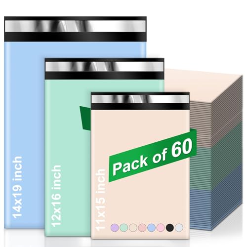 Dioxide 60pcs Versandbeutel, Bunte Versandtaschen, Wasserdichte Kuriertaschen Versandtaschen Warensendung Pakete für Versand den Versand von Kleidung, Kartons (3 Größen) von Dioxide