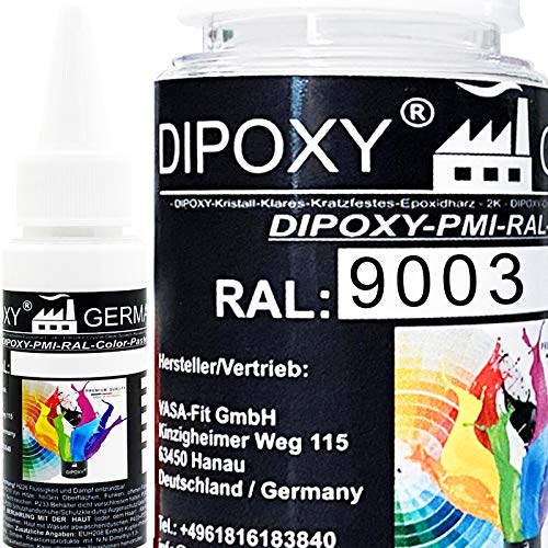 1000g Dipoxy-PMI-RAL 9003 SIGNALWEISS Extrem hoch konzentrierte Basis Pigment Farbpaste Farbmittel für Epoxidharz, Polyesterharz, Polyurethan Systeme, Beton, Lacke, Flüssigfarbe Kunstharz Schmuck von Dipoxy