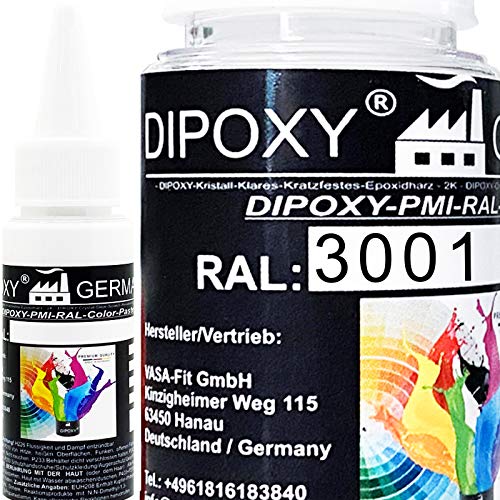 25g Dipoxy-PMI-RAL 3001 SIGNALROT Extrem hoch konzentrierte Basis Pigment Farbpaste Farbmittel für Epoxidharz, Polyesterharz, Polyurethan Systeme, Beton, Lacke, Flüssigfarbe Kunstharz Schmuck von Dipoxy