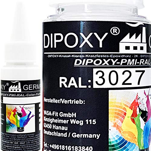 25g Dipoxy-PMI-RAL 3027 HIMBEERROT Extrem hoch konzentrierte Basis Pigment Farbpaste Farbmittel für Epoxidharz, Polyesterharz, Polyurethan Systeme, Beton, Lacke, Flüssigfarbe Kunstharz Schmuck von Dipoxy