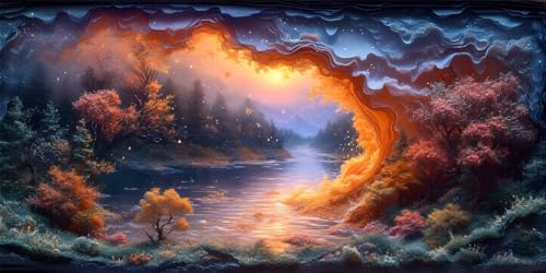 Malen Nach Zahlen Erwachsene, Abstrakt Malen Nach Zahlen Kinder, DIY Paint by Numbers Landschaft Knitterfreie Leinwand Bilder, Pinseln und Acrylfarbe, Für Deko Wohnzimmer, (Rahmenlos) 70x140cm k-518 von Dirjuong