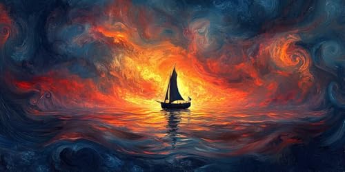 Malen Nach Zahlen Erwachsene, Abstrakt Malen Nach Zahlen Kinder, DIY Paint by Numbers Segelboot Knitterfreie Leinwand Bilder, Pinseln und Acrylfarbe, Wohnzimmer Wanddeko, (Rahmenlos) 70x140cm k-514 von Dirjuong