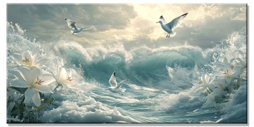 Möwe Diamond Painting Erwachsene for Kinder mit Zubehör, Basteln Mädchen 8 Jahre Full Drill Diamant Painting Set Bilder Wellen Diamanten Bastelset Groß xxl Dimonds Kristall Stickerei 80x160cm y-1103 von Dirjuong