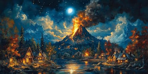 Vulkan Malen Nach Zahlen Erwachsene, DIY Malen Nach Zahlen Landschaft Paint by Numbers Kinder, DIY Handgemalt Ölgemälde Kit für Anfänger Bastelset Erwachsene,Wohnzimmer Zimmer Wanddeko 20x40cm k-741 von Dirjuong