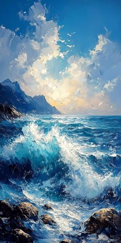 Wellen Malen Nach Zahlen Erwachsene, DIY Malen Nach Zahlen Himmel Paint by Numbers Kinder, DIY Handgemalt Ölgemälde Kit für Anfänger Bastelset Erwachsene, Wohnzimmer Zimmer Deko Geschenk 30x60cm k-112 von Dirjuong