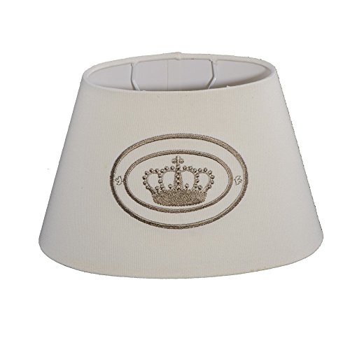 Lampenschirm für Tischleuchte in Oval Leinen Beige gestickte Krone in Braun Wandleuchte Nachttischlampe von Dirk Davids Leuchten GmbH