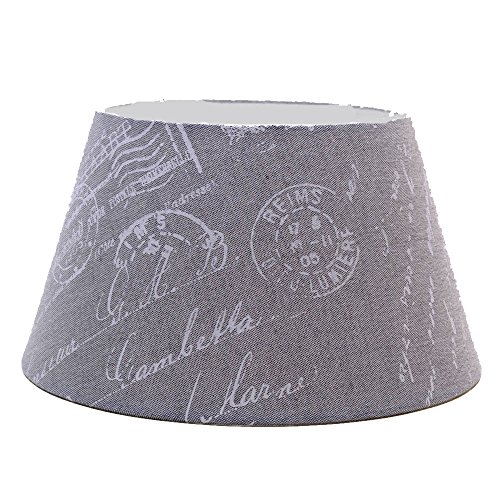 Lampenschirm für Tischleuchte in Rund Postmark Leinen Grau Text Weiß TL 40-30-22 von Dirk Davids Leuchten GmbH