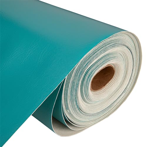 Discount Fabrics Ltd Kunstleder-Vinyl-Polsterstoff, feuerfest, wasserdicht, 140 cm breit, Blaugrün, 1 m von Discount Fabrics LTD