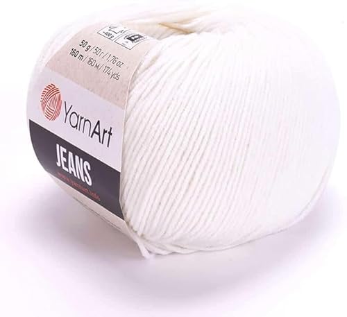 Yarn Art Jeans – Premium Baumwollgarn zum Häkeln & Stricken – Vielzahl von Farben – ideal für Doppelstricken, Kammgewicht, Baby-Projekte, T-Shirt-Garn & mehr, Farbe 1, 1 Packung Yarn Art Jeans – Premium Baumwollgarn zum Häkeln & Stricken – Vielzahl von Farben – ideal für Doppelstricken, Kammgewicht, Baby-Projekte, T-Shirt-Garn & mehr, Farbe 1, 1 Packung von Discount Fabrics LTD