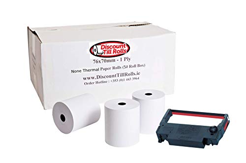 Kompatibel mit Epson TM-950, 76 x 70 mm, 1-lagig (nicht thermisch), Papierrollen für DOT MATRIX & KÜCHENDRUCKER - Erstklassiges Papier - 40 Rollen Pack von Discount Till Rolls